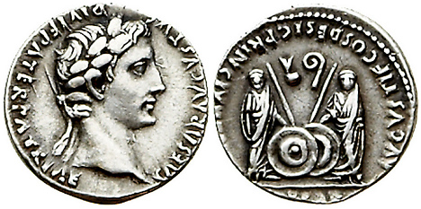 R�mische M�nze mit Kaiser
                Augustus (27v.Chr.-14n.Chr.)