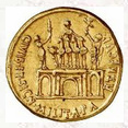 R�mische
                Goldm�nze (Aureus) mit Quadriga, Kaiser Augustus