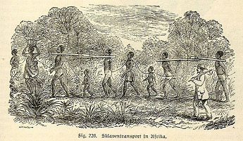 Sklavenmarsch in Halsfessel und
                                  in Ketten. Afrika wird so z.T.
                                  entf�lkert, die st�rksten Leute werden
                                  abgef�hrt...