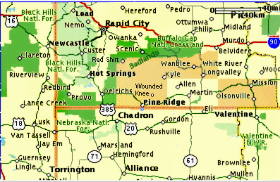 Karte mit Pine Ridge Reservation mit Kyle und den
Black Hills Karte mit Pine
Ridge Reservation mit Kyle und den Black Hills