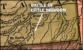 Karte
                      mit der Position von Little Big Horn
                      ("Klein-Grosshorn")