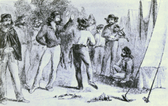 Metis-Tanz in traditioneller Kleidung
                            in Pembina, heute Manitoba, ca. 1859