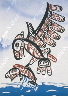 Tsimshian-Malerei: Vogel f�ngt
                                    Fisch