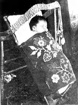 Prim�rnation der Ojibwa,
                          Kinderwiege mit Baby