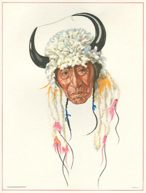 Winold Reiss: Blackfoot
                          "Buffalo Body", Portrait mit
                          H�rnerkappe
