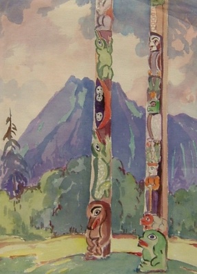 Mildred Valley Thornton:
                          Totempf�hle (Wasserfarbe), 1940 ca.