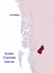 Karte mit der Angabe der
                                    Prim�rnation der Gitksan-Indianer in
                                    der N�he der kanadischen
                                    Pazifikk�ste und an der Grenze zu
                                    Alaska