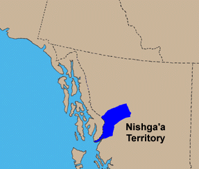 Karte von Nordwest-Kanada mit der Angabe
                          des Gebiets der Nishga-
                          (Nishga'a)-Prim�rnation an der Grenze zu
                          Alaska
