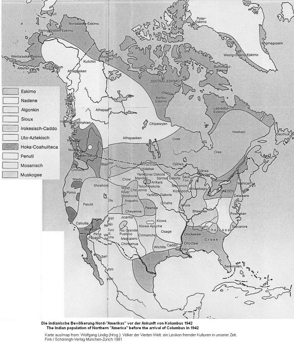 Karte mit den Prim�rnationen vor 1492 / map with primary
          nations / natives before 1492