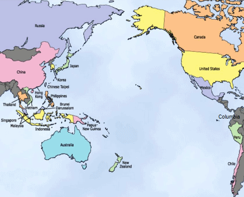 Map with Asia, Pacific Ocean and
              "America"