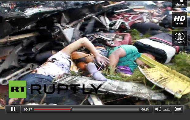 Crash site of MH17, dead bodies with
                        individual clothes on the meadow, without
                        injuries as it seems