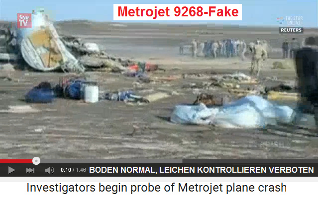 Metrojet 9268-Fake: Der Boden in El
                          Arish ist normal, kein Brand - die gefälschten
                          Leichen und Puppen des CIA sind unter
                          Baumwolltüchern verborgen