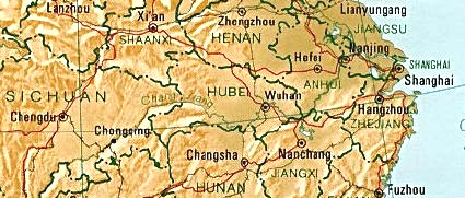 Karte: Positionen von Chongqing / Chungking
                        / Tschungking in Sichuan und Shanghai