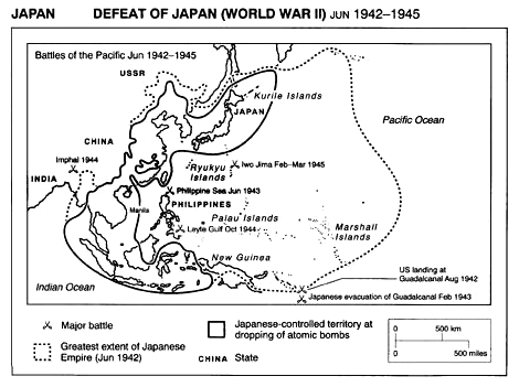 Eine Karte mit den Positionen von
                        Nazi-Japan und China bei der Niederlage August /
                        September 1945