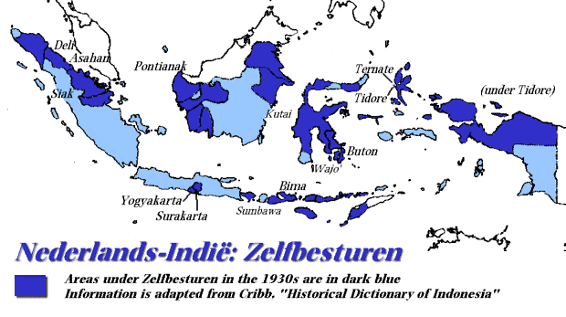 Indonesien 1930er-Jahre: Karte �ber die
                    Selbstverwaltungen und Aufteilungen von
                    Niederl�ndisch-Indien; Holland Kolonialismus
                    Niederl�ndisch-Indien; Delf, Asahan, Siak,
                    Pontianak, Kutai Ternate, Tidore, Buton, Wajo, Bima,
                    Sumbawa, Surakarta, Yogyakarta