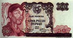 Indonesien: Rupien-Banknote 1968
                    �ber 50 Rupien mit Portrait ,retrato von Soedirman ;
                    Indonesia