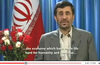 Ahmadinejad Christmas speech 2008: ... the economy which have made life hard for humanity and continue ...