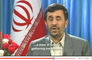 Ahmadinejad Christmas speech 2008: ... a wave of hope is gathering momentum.