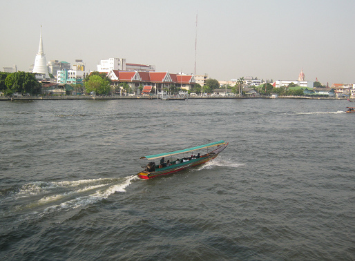 Praya-Fluss in Bangkok, Sicht auf das
                            Westufer - ab 2020 ist Bangkok unter 0m