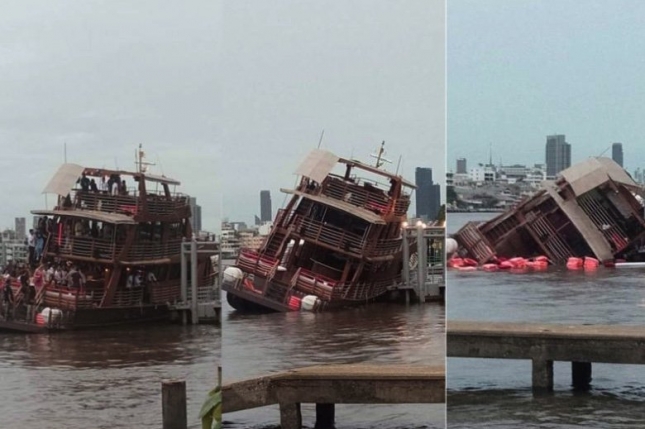 Tourisatenschiff sinkt
                                      auf Prayafluss in Bangkok, 4.
                                      August 2020