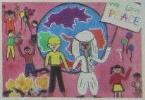 Kinderzeichnung mit dem Traum von Frieden auf Erden