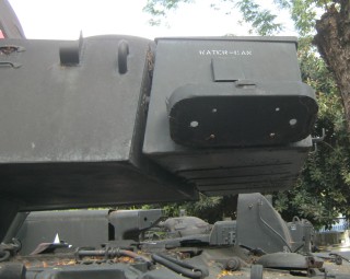 NATO-Panzer M41, die Beschriftung "Wasserkanisten" ("water can")