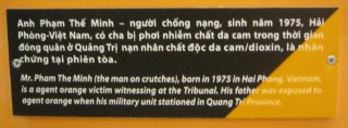 Pham The Minh am Internationalen Volkstribunal f�r Agent-Orange-Opfer in Paris 2009, Text: Herr Pham The Minh (der Mann am Stock), geboren 1975 in Hai Phong, Vietnam, ist ein Agent-Orange-Opfer und machte am Tribunal seine Zeutenaussage. Sein Vater war Agent Orange ausgesetzt, als dessen Milit[areinheit in der Provinz Quang Tri stationiert war.
