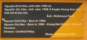Agent-Orange-Opfer, Text: Nguyen Dinh Kha, geboren 1996, und Nguyen Gia Han, geboren 1998 - Distrikt Krong Buk, Provinz Dak Lak. Krankheit: Hirnlähmung Agent-Orange-Opfer, Text: Nguyen Dinh Kha, geboren 1996, und Nguyen Gia Han, geboren 1998 - Distrikt Krong Buk, Provinz Dak Lak. Krankheit: Hirnlähmung