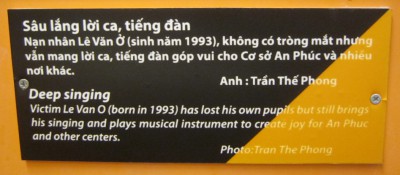 Agent-Orange-Opfer, der Pianist Le Van O ohne Augen, Text: Tiefer Gesang Das Opfer Le Van O (geboren 1993) verlor seine beiden Augen, singt aber weiter und spielt Musikinstrumente zur Freude des An-Phuc-Zentrums und auch in anderen Zentren.