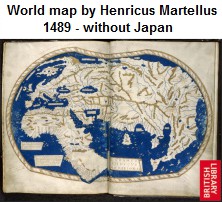 Weltkarte von Henricus Martellus, als erster mit
                dem Horn von Afrika 1489
