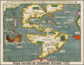 mapa mundial de Sebastian Münster 1552: Eso es el
                  primer mapa con "América" sin conexión con
                  Asia