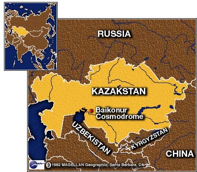Karte mit
                            Baikonur / Baykonur, Ort des sowjetischen
                            Weltraumzentrums