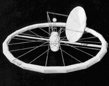 1946: La estación espacial
                        en forma de un anillo de Wernher von Braun,
                        dibujo de 1946