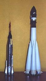 Comparison of the two booster rockets for
                          Mercury (left) and for Vostok (right).