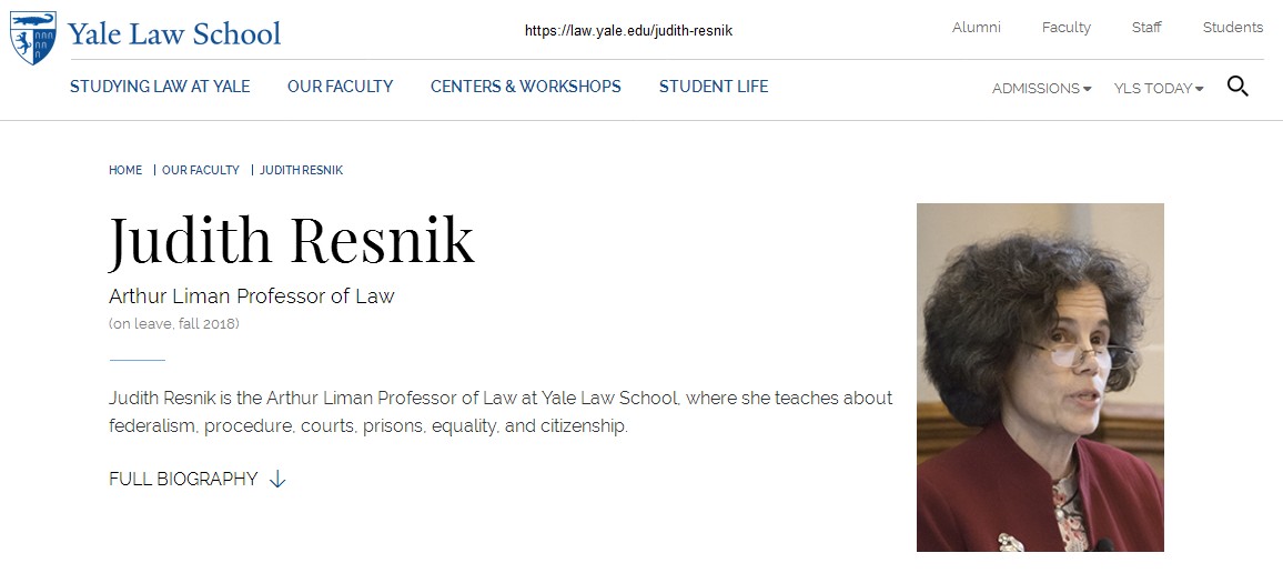 Judith Resnik, das Profil als Rechtsprofessorin
                    an der Universität Yale
