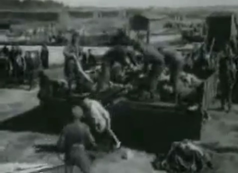 SS-M�nner m�ssen vom Lastwagen zur Leichengrube
                transportieren 01