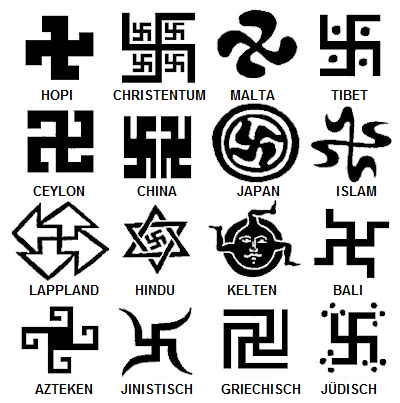 Übersicht 01 über Swastikas (Hakenkreuze, Hackenkreuze) in alten Kulturen