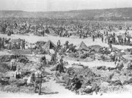 Germany, a
                        Rhine meadow camp in summer 1945, zoom 01