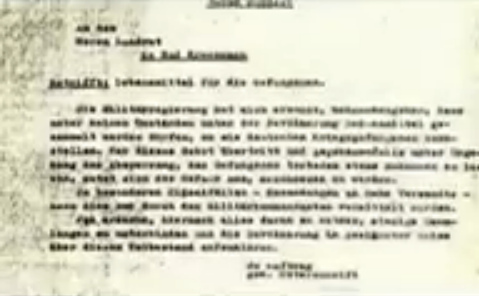 La instrucci�n a la poblaci�n con la
                        prohibici�n de dar comida a los prisioneros de
                        guerra alemanes (22min. 48seg.)