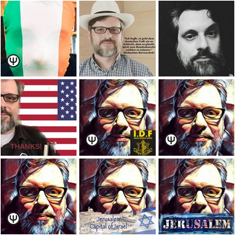 Der Chef-Hetzer
                            Sebastian Bartoschek von Mossad-Psiram
                            pr�sentiert (Kinderpsychologe!) sich auf
                            seinem Facebook als grosser Jerusalem-Fan
                            mit Menora-Symbol, 22. Oktober 2018