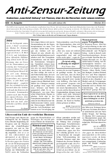 Anti-Zensur-Zeitung AZZ
                            der AZK vom Oktobe 2011