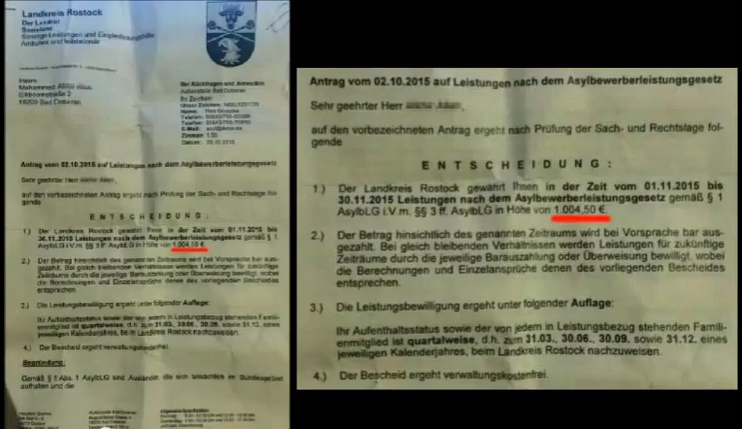 Landratsentscheid des Landkreises Rostock: Ein
                  Asylforderer erh�lt 1004,50 Euro pro MONAT