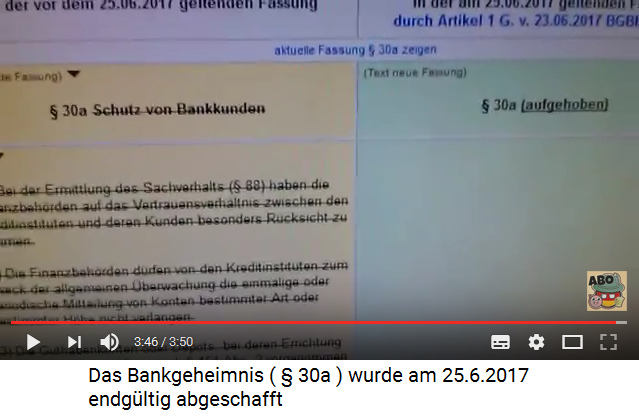 Bankgeheimnis in Deutschland ist aufgehoben,
                    weggefallen - 25. Juni 2017