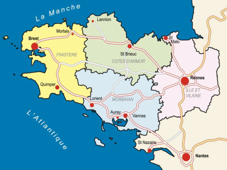 Karte der Bretagne, Provinzen mit
                                  Hauptst�dten