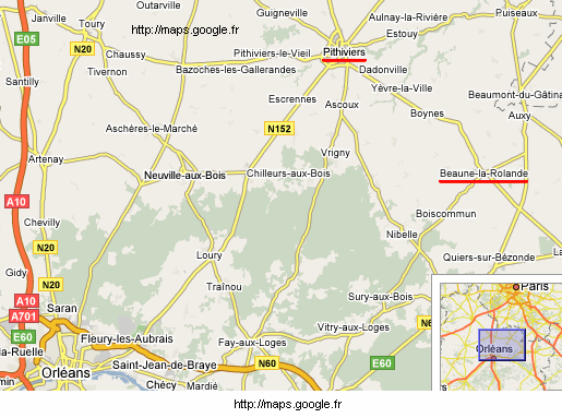 Karte
                      mit Pithiviers und Beaune-la-Rolande n�rdlich von
                      Orl�ans