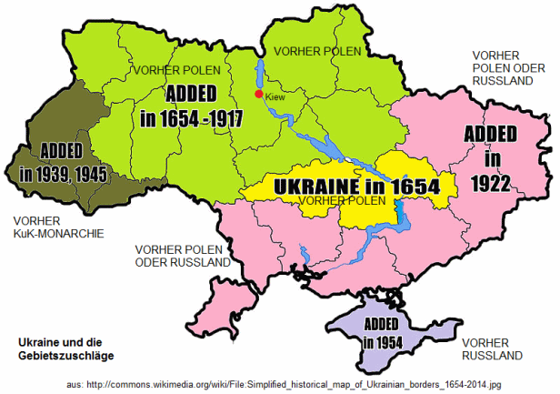 Karte der Ukraine mit der historischen
                            Vergr�sserung und Gebietszuschl�gen