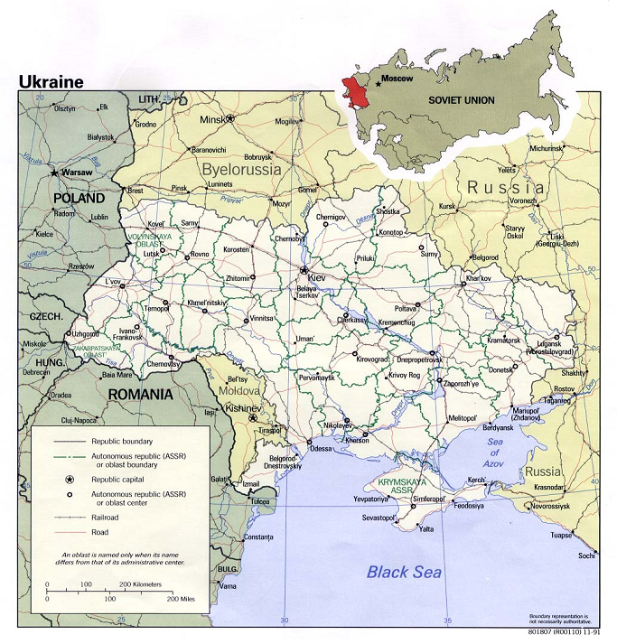 Karte der
                  Ukraine mit St�dten und Verkehrswegen