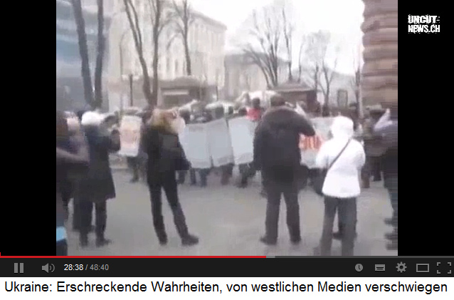 Der
                      Schwarze Block bildet einen Schilderriegen gegen
                      prorussische Demonstranten