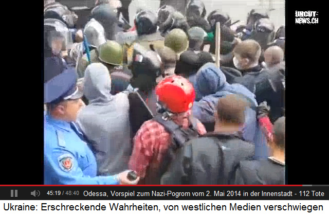 Pogrom in Odessa vom 2.5.2014, Rechter
                        Block mit Schl�gertypen mit Baseballschl�ger