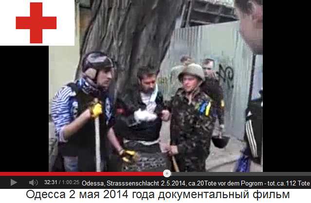Schwerverletzter Nazi-Paramilit�r an
                        einem Baum in Odessa, 2.5.2014